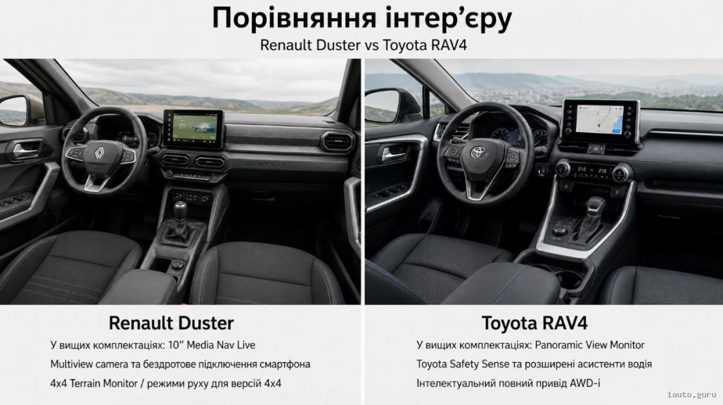 Порівняння інтер'єру Renault Duster і Toyota RAV4