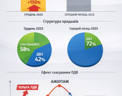 Рекорд продажів нових авто в Україні у 2025 році: електромобілі, BYD і ефект скасування ПДВ