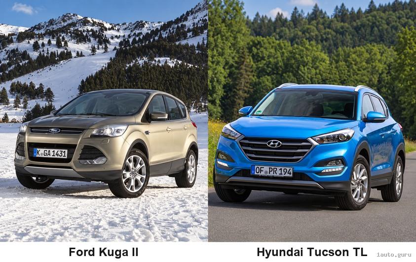 Ford Kuga II та Hyundai Tucson TL: кузови спереду у три чверті